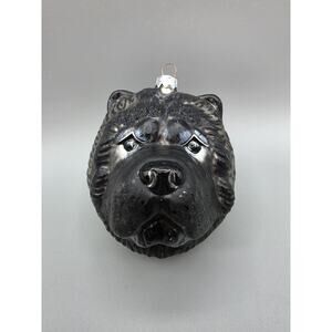 Slavic Treasures Black Dog Head Ornament Chow Bear? Blown Glass Poland